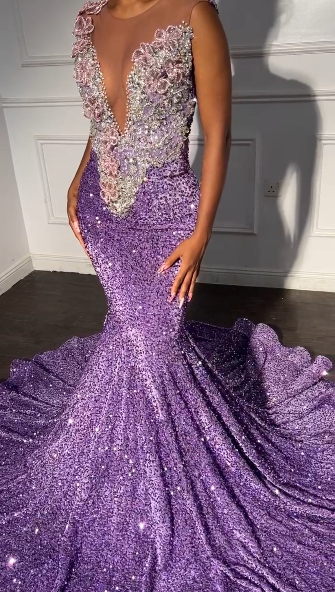 purple iridescent dress ALYCE Paris 61354 Sequin OPAL / 12 open back Long Metallic Glitter Dresses &