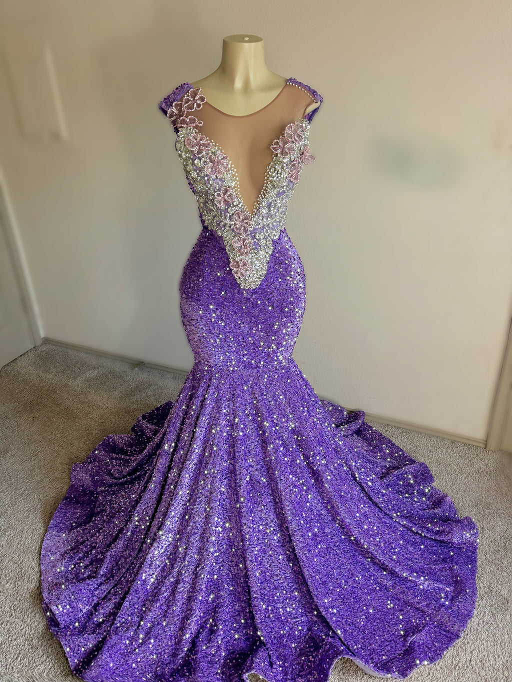 Lilac Flower Sequin Dress