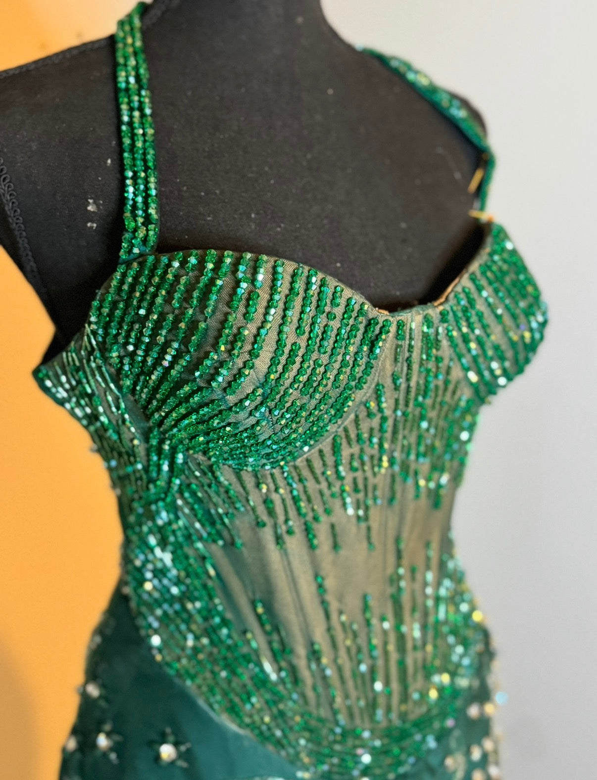 Crystal beaded emerald green dress