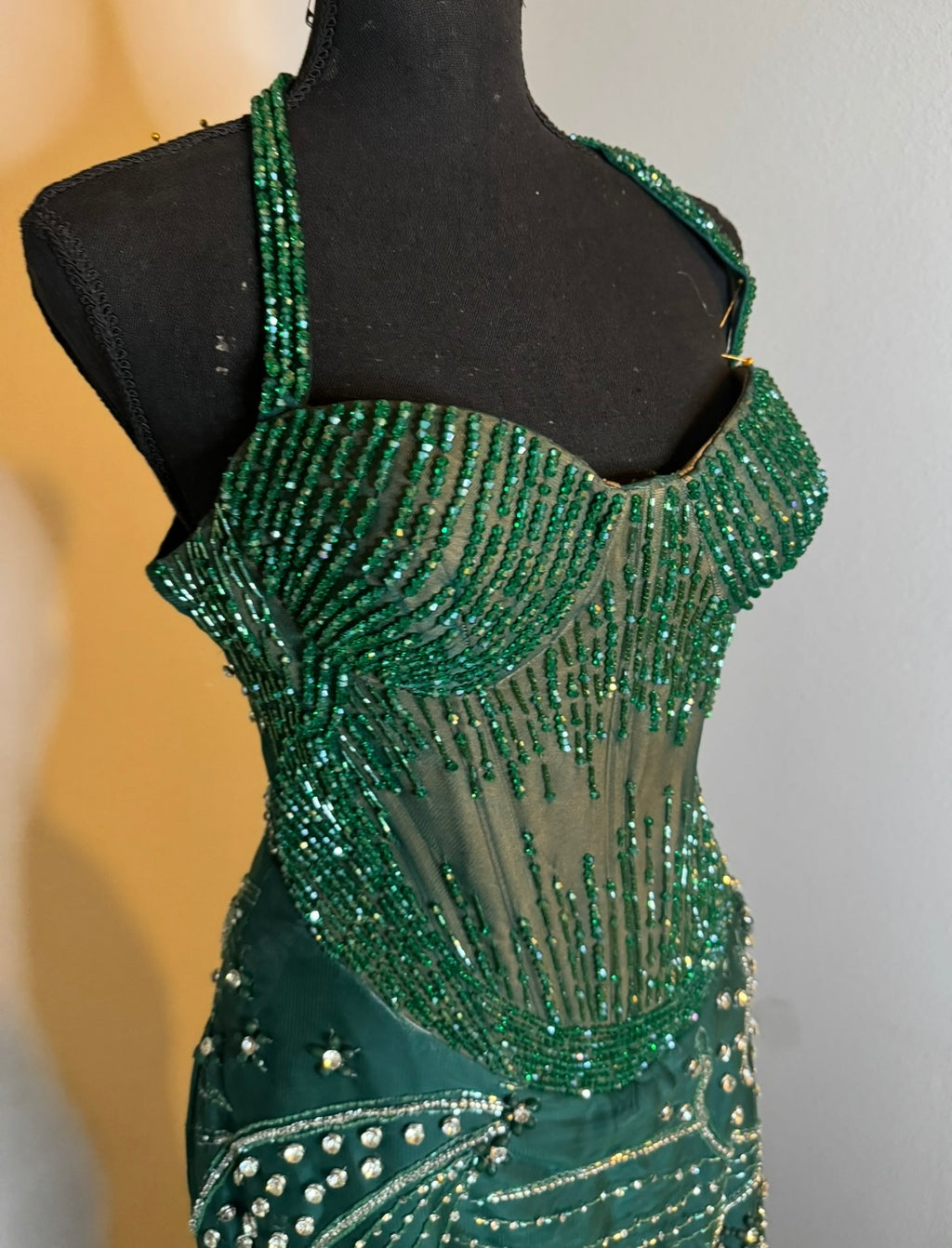 Crystal beaded emerald green dress